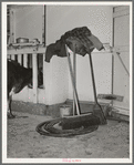 Equipment in milking house of large dairy. Tom Green County, Texas