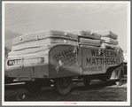 Truck filled with mattresses. This mattress company uses these trucks to distribute its products throughout Texas. San Angelo, Texas