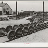 Car wheels and general equipment lot at railroad yard in Big Spring, Texas