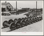 Car wheels and general equipment lot at railroad yard in Big Spring, Texas