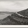 Reservoir of Roosevelt Dam with irrigation ditches and highway. Gila County, Arizona