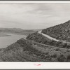 Reservoir of Roosevelt Dam with irrigation ditches and highway. Gila County, Arizona