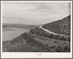 Reservoir of Roosevelt Dam with irrigation ditches and highway. Gila County, Arizona