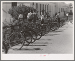 Row of bicycles belonging to students of Phoenix Union High School. Phoenix, Arizona