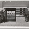 Detail of entrance to the community building at the Arizona part-time farms. Maricopa County, Arizona