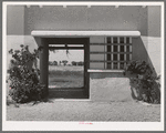 Detail of entrance to the community building at the Arizona part-time farms. Maricopa County, Arizona