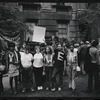 Marsha P. Johnson [third from left], Sylvia Rivera [second from right in line], and Gay Liberation Front women demonstrate at City Hall, New York
