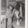 Mrs. Faro Caudill straining milk. Every farmer has milk cows for his own use and sells cream to the creamery at Socorro