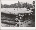 Detail of dugout. Pie Town, New Mexico. Notice that the roof is dirt over pinon poles