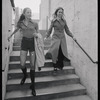 Colleen Neary and Karen O'Sullivan descending staircase of New York Stage Theatre stage entrance at Lincoln Center