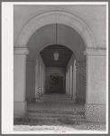 Arcade of one of the main building of the Burro Mountain Copper Company at Tyrone, New Mexico. This company constructed the elaborate office and town buildings in addition to extensive company housing