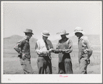 Mr. Thayne, cooperative specialist of FSA, presenting check to the three Ericson brothers to buy a cooperative tractor. Box Elder County, Utah