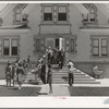 Congregation leaving the Latter Days Saints Church at Mendon, Utah