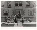 Congregation leaving the Latter Days Saints Church at Mendon, Utah