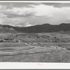 The valley of the Rio Costilla at Amalia, New Mexico. The irrigated farmland is in the center with the grazing land surrounding