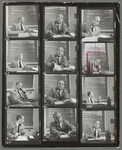 Contact sheets from a publicity shoot showing Harold Prince in his office