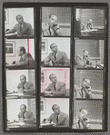 Contact sheets from a publicity shoot showing Harold Prince in his office