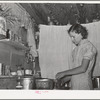 Mrs. Jack Whinery working in kitchen of her dugout. Pie Town, New Mexico