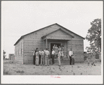 Farm folks in front of church before community sing starts. Pie Town, New Mexico