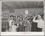 4-H Club members give their club pledge. Mrs. Faro Caudill, who is second from end on rear right is their leader. Pie Town, New Mexico