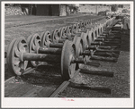 Wheels used on railway coaches and cars. Railroad shops at Durango, Colorado