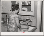 Running water in home of Mormon farmer living in Sana Clara, Utah. As these Mormon farmers live in communities the problem of running culinary water is easily solved