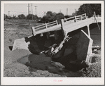 Detail of bridge washed out by recent flood of Sacramento River in Tehama County, California