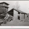 Tractor shed, turkeys and pump tower on farm of John Frost. Tehama County, California