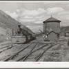 Narrow gauge railway yards, train and water tank at Telluride, Colorado