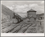 Narrow gauge railway yards, train and water tank at Telluride, Colorado