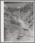 Platform at entrance to tunnel. The gold ore taken from the tunnel requires a built-up platform at the entrance to facilitate handling. Telluride, Colorado