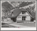 Railroad station of the D.& R.G.W. Railroad at Ouray, Colorado. This narrow gauge line formerly had passenger service but now is confined to freight service