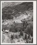 Abandoned gold mines and mills with piles of tailings in San Juan County, Colorado. The results of excessive cutting of timber can be plainly seen