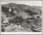 Central tower from which materials are distributed for construction of Shasta Dam. Shasta County, California