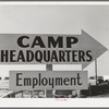 Sign of camp headquarters at replacement cantonment of coast artillery. San Diego, California