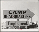 Sign of camp headquarters at replacement cantonment of coast artillery. San Diego, California