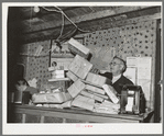 Sorting the incoming Christmas mail at trailer court. Corpus Christi, Texas. These trailer courts have become regular small communities