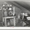 Interior of tent home of roofer and his family. Corpus Christi, Texas