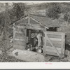 Fruit farmer in springhouse. Placer County, California. Notice the electric pump which makes possible running water in the house