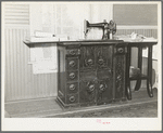 Sewing machine in house of fruit farmer. Placer County, California