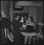 George Balanchine backstage after Capriccio Brillante with Maria Tallchief and Andre Eglevsky.