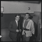 Jerome Robbins, with Jean Babilée after a performance of Balanchine's Tyl Ulenspiegel at the City Center