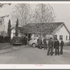 Members of the Loomis Fruit Association arrive for dinner after their fortieth annual meeting. Loomis, Placer County, California