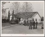 Members of the Loomis Fruit Association arrive for dinner after their fortieth annual meeting. Loomis, Placer County, California