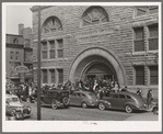 Crowd coming out of Pilgrim Baptist Church. Southside of Chicago, Illinois