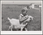One of Mr. Browning's sons with his pet goat. They are FSA (Farm Security Administration) rehabilitation clients living on the Vale-Owyhee project. Dead Ox Flat, Malheur County, Oregon
