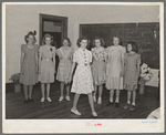 Style show by schoolgirls of dresses they made. 4-H Club Spring fair. Adrian, Oregon