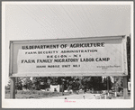 Sign. FSA ( Farm Security Administration) migratory labor camp mobile unit. Wilder, Idaho