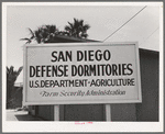 Sign at the FSA (Farm Security Administration) defense housing project. San Diego, California