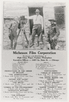 Oscar Micheaux (center) with an actor and possible a crew member in an advertisement for the Micheaux Film Corporation